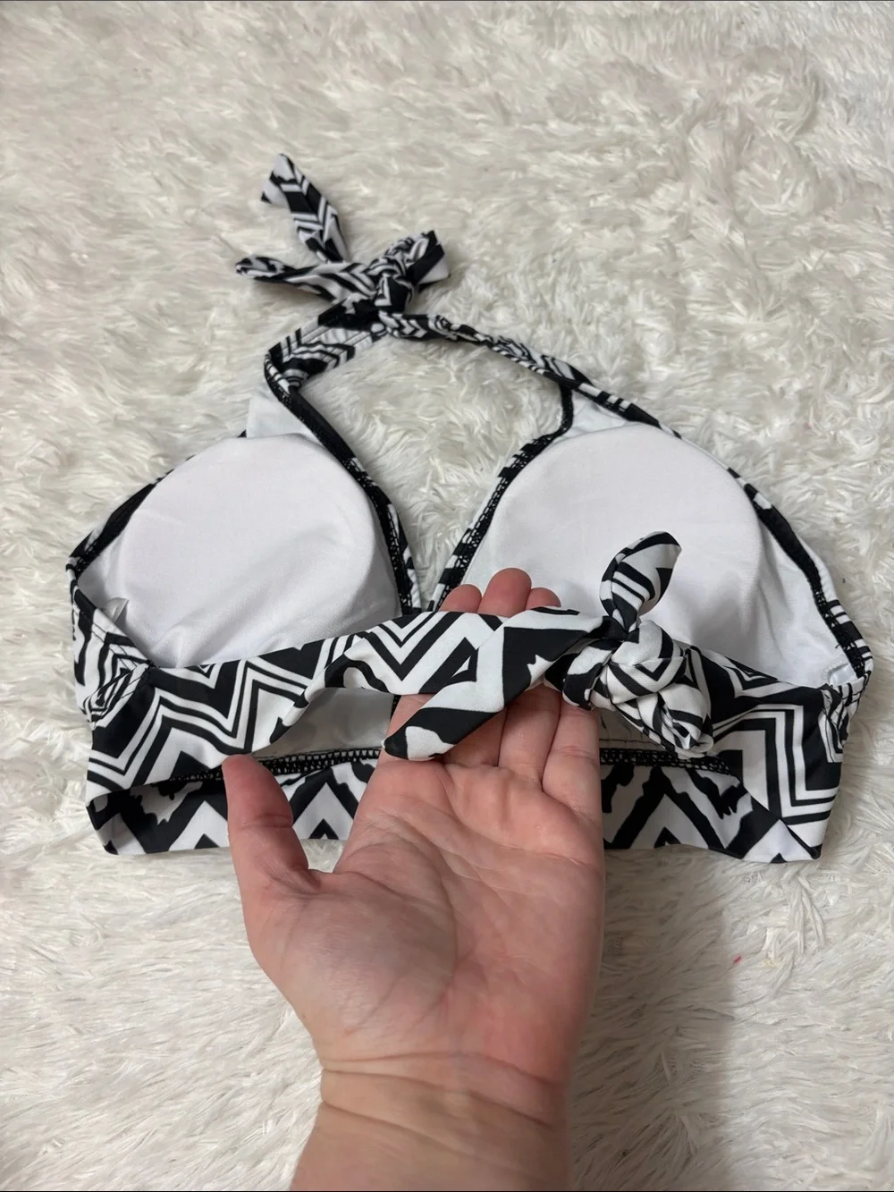 NEW Zando Black And White Halter Tie Swim Set With Boy Shorts Size XL